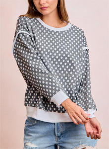Suéter de Punto para Mujer, Talla Grande, Hombros Caídos, Manga Larga, Estampado Floral Completo, Ribete en Contraste, Otoño Invierno - Product Image 6