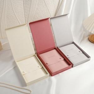 Caja de Joyería Magnética de Cartón Ecológica con Logotipo Personalizado del Fabricante, con Bolsa de Microfibra con Cierre a Presión para Collares y Colgantes de Boda - Product Image 1
