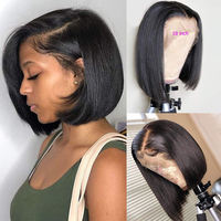 Pelucas de Cabello Humano Virgen 100% Sin Procesar, Estilo Bob, 13*4, Sin Pegamento, Lisas, Frontales, Cortas, Transparentes, Peluca de Cabello Humano 100%