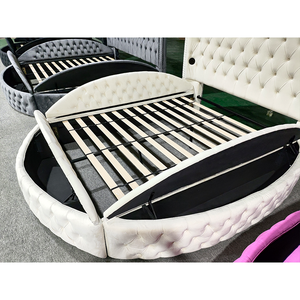 Cama Redonda Inteligente y Versátil PZCN HOME, Muebles de Dormitorio Tamaño Queen con Cabecera Acolchada y Decoraciones - Product Image 5