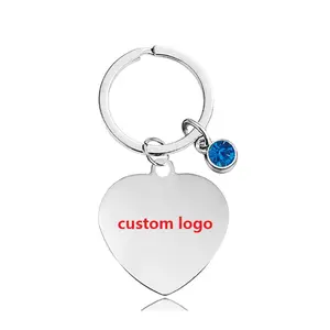 Ywganggu New Arrival Heart-Shaped Multi-color Gem Customized Logo Blank Stainless Steel Metal Key Chain For Family Gift