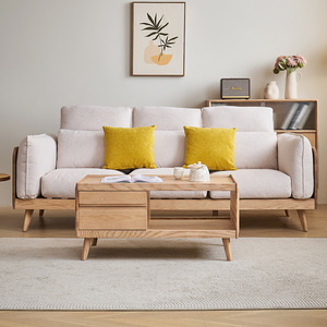 Sofá moderno minimalista de madera maciza, tapizado en algodón y lino, en forma de L, para sala de estar, ideal para apartamentos pequeños. - Product Image 4