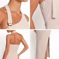 Robe midi asymétrique à col halter froncé pour femme, élégante, moulante, fendue, personnalisable OEM ODM, fabricant, faible MOQ, approvisionnement direct usine