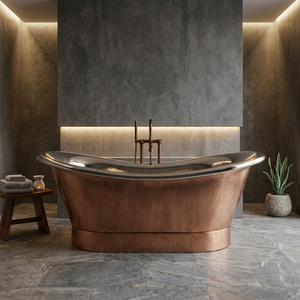 Bañera Ovalada de Cobre Independiente, Bañera Metálica Forjada a Mano Sin Tapa para Baño de Hotel - Artesanía India - Product Image 3