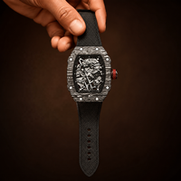 Montre à quartz pour hommes, montre-bracelet ultra fine en forme de baril, cadran squelette lumineux, étanche, bracelet en nylon