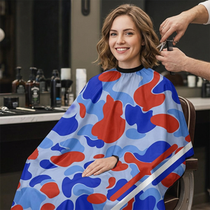 Blue And Red Camouflage Pattern Haircutting Salon Cape Waterproof Professional Barber Stylist Cover Blue And Red Camouflage Cape - Product Image 2
