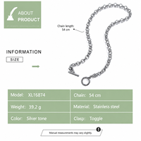 Collier chaîne Rolo en acier inoxydable, ton argenté, maillons ronds épais avec fermoir à barre en T, 54 cm, bijoux tendance
