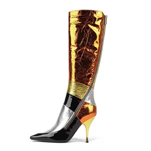 Enmayer新款女靴低最小起订量女鞋2021定制高品质金色皮革豪华踝靴