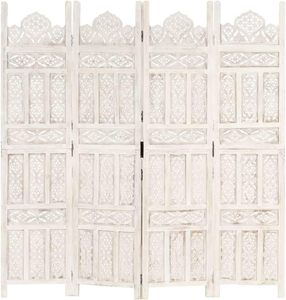 <span class=keywords><strong>Paravent</strong></span> VidaXL à 4 panneaux, sculpté à la main, en <span class=keywords><strong>bois</strong></span> de manguier massif, style <span class=keywords><strong>vintage</strong></span> classique, finition blanchie, écran pliable multifonctionnel - Product Image 6