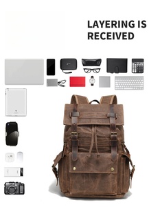 Tela con zaino in pelle di vacchetta zaino da uomo borsa per Computer di grande capacità per il tempo libero borsa da viaggio vintage alla moda