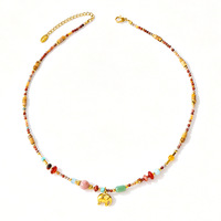 Collar de Cuentas Hecho a Mano con Piedras Naturales en Contraste de Color Vintage, Colgante de Elefante Pequeño de Acero Inoxidable, Cadena Versátil para Clavícula