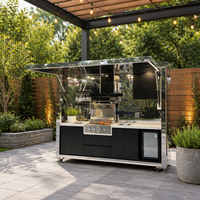 Meubles de cuisine modulaires d'extérieur en acier inoxydable avec évier, station de barbecue pliable, éclairage, pare-soleil et hotte aspirante pour appartement