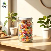 Stoples Kaca Embos Ukuran Sedang Besar 650ml, Wadah Kosong Berpenutup Ulir untuk Chutney, Acar, dan Penyimpanan Rumah Tangga