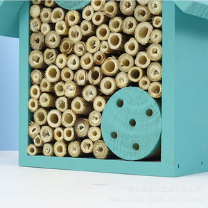 Casa de Madera para Insectos, Color Azul Claro, para Montar en la Pared, Decoración Artesanal para Jardín Exterior, Hotel para Abejas - Product Image 4