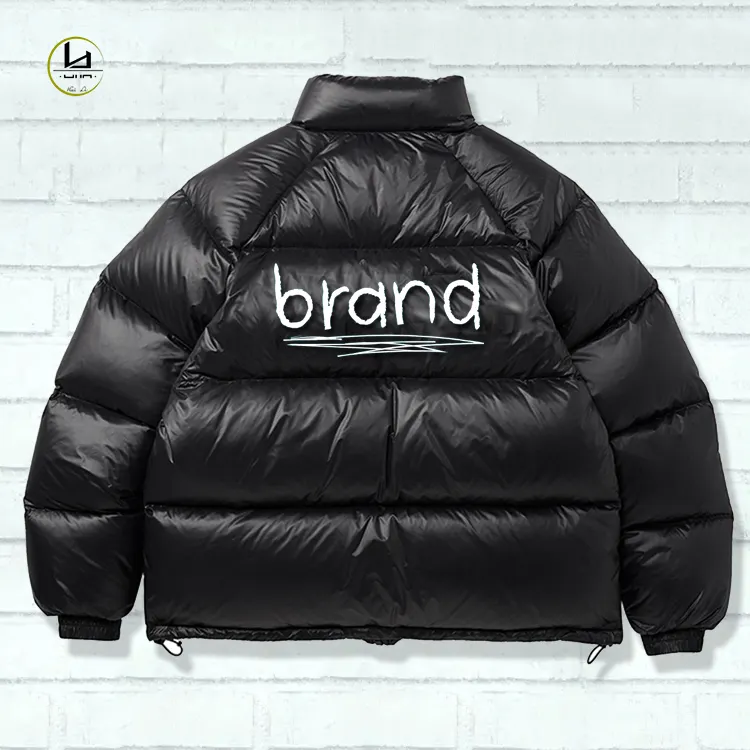 HL manufacture soft high quality filled warm winter crop puffer coat men custom brand logo black heavyweight puffer jacket blank