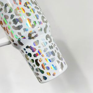 <b>Large</b> Capacity 40oz Shinny Holographic Leopard Print Tumbler Double Wall Stainless Steel Travel <b>Mugs</b> 40oz Tumbler With Handle - Product Image 5