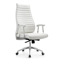 Chaise de bureau exécutive moderne en cuir blanc avec appui-tête intégré et base pivotante pour la maison, le bureau et l'hôtel