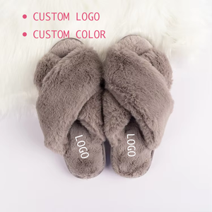 Pantuflas de Casa para Mujer con Punta Abierta, de Felpa Suave, Transpirables, Ligeras, Antideslizantes, con Banda Cruzada de Piel Sintética - Product Image 1