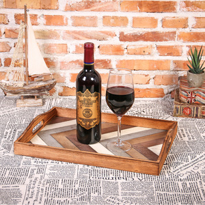Plateau en bois massif rayé marron, style luxe léger, pour hôtel et café - Product Image 1