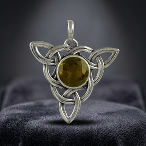 Colgante de Nudo Celta de Plata 925 con Piedra Preciosa de Citrino, Estilo Geométrico Vintage, Amuleto Unisex para Uso Diario, Marca Hecha en Rajasthan - Product Image 3