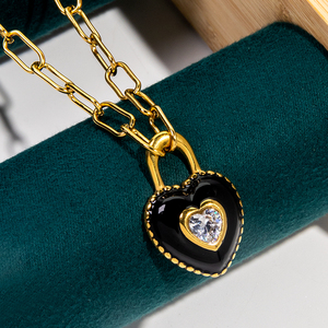 Kalung Perhiasan modis wanita desain baru baja tahan karat berlapis emas 18K dengan zirkon Enamel dan perhiasan baja tahan karat - Product Image 4