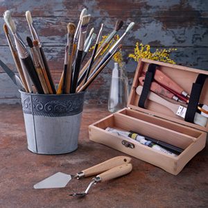 Stylo et boîtes en bois multifonctions <span class=keywords><strong>Crayon</strong></span> en bois non fini dans une boîte Boîte de rangement pour outils et pinceaux d'artiste - Product Image 5