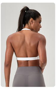 Wholesale Sexy Halter Yoga Bra Twist Front <b>Low</b> <b>Back</b> Sports Bra Removable Padding Deep V Neck Pilates Gym Workout Crop <b>Top</b> - Product Image 3