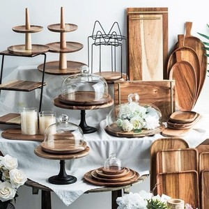 <span class=keywords><strong>Plateau</strong></span> à gâteau en bois d'acacia pour mariage et anniversaire, décoration de table, <span class=keywords><strong>plateau</strong></span> japonais sur pied, ornements, support à fruits et desserts - Product Image 1