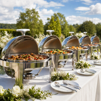 Ensemble de réchauds de luxe à couvercle roulant, chauffe-plats commerciaux en acier inoxydable pour buffet avec supports à combustible, équipement de restauration
