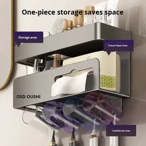 Estante de almacenamiento de pared de Metal sin perforaciones OEM, nuevo diseño, secador de pelo de tres pisos, cepillo de dientes, soporte para pasta de dientes, juegos de baño - Product Image 3