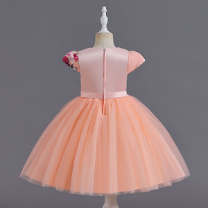 Robe de princesse pour filles, jupe en Tulle à imprimé floral, col rond, robe de demoiselle d'honneur avec manches flottantes, rose, bleu, violet - Product Image 4
