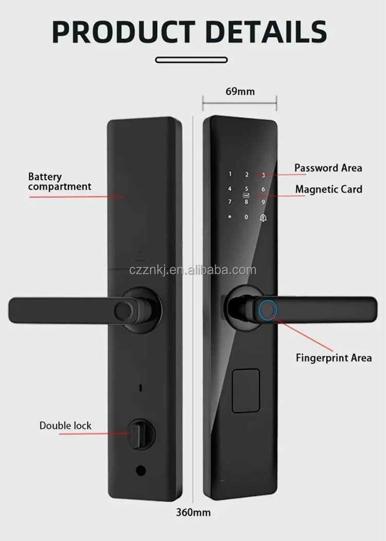 Digital Smart Door Lock WiFi High Security Gold Color Compatible Tuya App for Aluminum Memory Card Home Hotel Apartments Offices · image 5