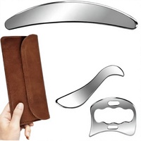 Kit d'outils de massage musculaire 4-en-1 réutilisable en acier inoxydable argenté Derma Edge GuaSha pour usage en cuisine