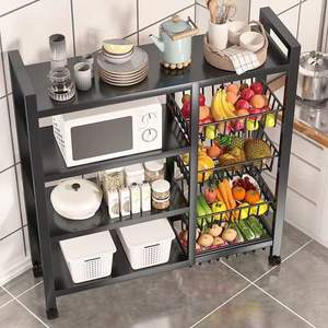Chariot de rangement de cuisine moderne à 4 niveaux en acier au carbone, non pliable, avec 4 paniers, organisateur de garde-manger roulant multifonctionnel pour fruits - Product Image 6