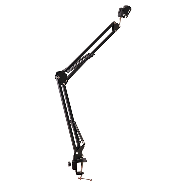 Kaliou J047 Desktop Mount 360 Degree Adjustable Aluminum Alloy Arm Black Microphone Stand for Live Broadcast & Recording