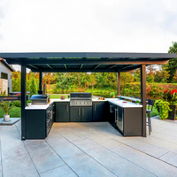 Set Dapur Luar Ruangan Mewah dari Baja Anti Karat 304 dengan Grill BBQ, Oven Pizza, dan Kabinet Penyimpanan Tahan Cuaca