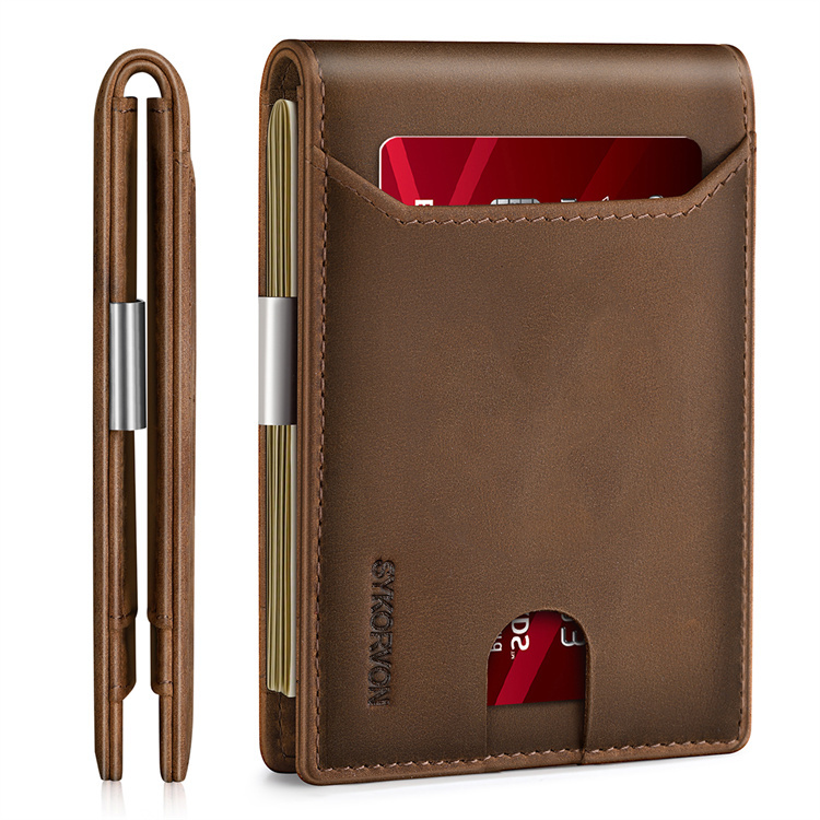 Men's Luxury Minimalist Genuine Leather Money Clip Wallet – Anti-RFID Slim Card Holder
