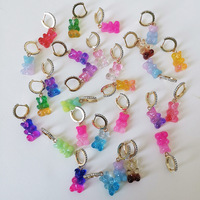 Pendientes de Plástico con Forma de Oso en Degradado de Color, Mini, Lindos, Color Caramelo, Novedad 2026, Gran Venta