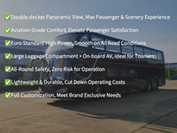 Bus de tourisme de luxe à deux étages, diesel, pour visites urbaines, 50-65 places, bus de tourisme, état neuf, conduite à gauche, manuel et automatique disponibles