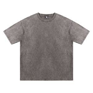 T-shirt en molleton délavé pour homme, style rétro américain, effet flocon de neige, coupe ample et oversize, col montant, infroissable, en coton pur et écologique - Product Image 2