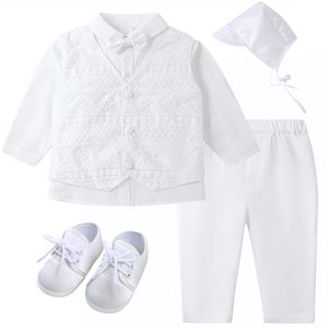 Tenues de baptême personnalisées pour garçons, ensembles pour bébés garçons, cadeaux de baptême, costumes blancs avec chemise habillée, <span class=keywords><strong>pantalon</strong></span>, broderie croix - Product Image 4