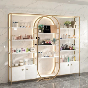 Meuble de présentation en bois moderne, durable et portable avec éclairage LED pour salon de beauté, étagère à cosmétiques pour présentation de produits de soin des ongles et de la peau, et maquillage - Product Image 4