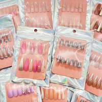 Ataúd largo estilo francés para mujeres, uñas postizas con prensa, con embalaje económico, envío Favorable, 24 Uds.