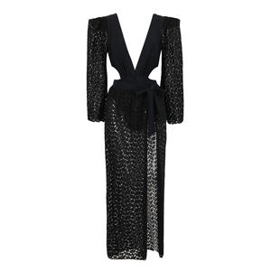 TW Set di un pezzo gonna di <span class=keywords><strong>pizzo</strong></span> <span class=keywords><strong>nero</strong></span> Sexy a <span class=keywords><strong>maniche</strong></span> <span class=keywords><strong>lunghe</strong></span> con scollo a V a vita alta trasparente abito estivo da spiaggia - Product Image 5