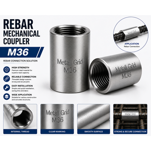Acoplador Mecánico de Acero al Carbono M36 de Grado Industrial con Rosca de Precisión para Unión de Barras de Refuerzo - Product Image 3