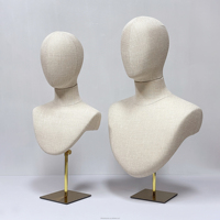 Tête de Mannequin en Coton et Lin DE-LIANG, Réglable, avec Base Métallique, pour Présentation de Perruques, Vêtements et Bijoux (Femelle et Mâle)