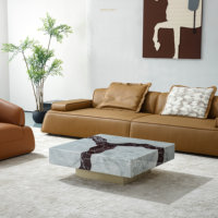 Table basse en dalle de roche imperméable et résistante aux rayures, avec support métallique stable, table à thé moderne pour appartement et villa