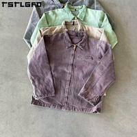 Service OEM de vestes en toile de denim vintage pour ouvriers d'hiver, en tissu recyclé, personnalisées pour hommes, avec impression DTG de haute qualité, style Detroit à col montant