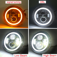 Phare LED rond blanc et noir de 7 pouces, étanche IP67, phare de 7 pouces pour buggy, DRL, clignotant ambre pour Jeep Wrangler JK