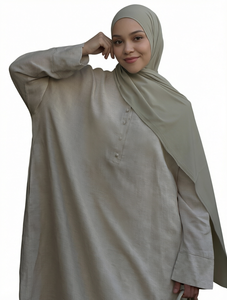 Vêtements islamiques Fashionista Dubaï en lin uni respirant, coupe droite, longueur cheville, manches longues, haut court, modeste et traditionnel - Product Image 2